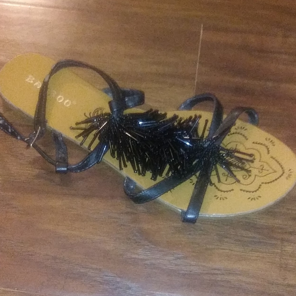 Black beaded flat sandals